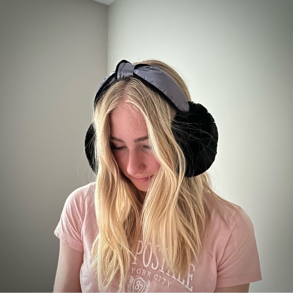 BP. Nordstrom Women’s Faux Fur Ear Muffs, Black, Silver, Knot, OS